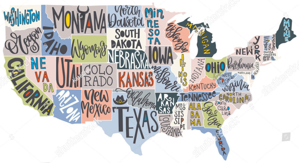 Stock-vector-usa-map-with-states-pictorial-geographical-poster-of 